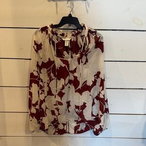 H&M Burgundy and Cream Floral Blouse